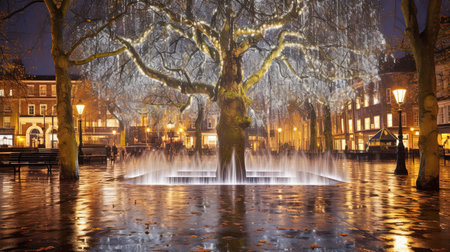 Step into a timeless winter wonderland as London's streets come alive with the charm of the 1850s Christmas season. Adorned with intricate gold, red, and green decorations, shimmering candles, and delicate ornaments, the snow-blanketed streets create a magical and cinematic scene.の素材