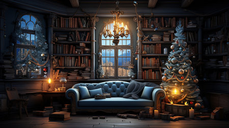 Step into a magical world of Christmas cheer with this exquisitely decorated living room featuring a stunning Christmas tree. Let the intricate details and festive ambiance fill your heart with joy. Perfect for spreading holiday cheerの素材