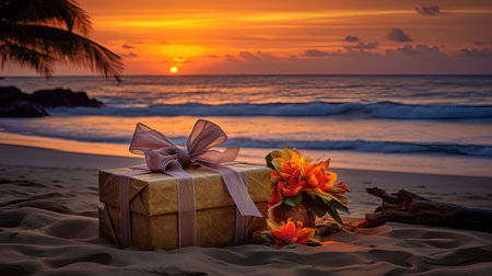 Experience the magic of Christmas on a tropical hot beach, with stunning decorations and beautifully wrapped gifts. Feel the warmth of the holiday season in this unique and vibrant setting. Perfect for spreading joy and cheerの素材