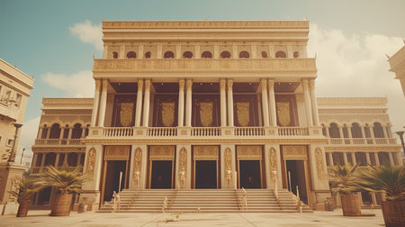 A cinematic digital image of a bustling ancient Roman city during a cloudy day. The image features various buildings, shops, and a temple that perfectly capture the daily life of the people during the Roman Empire.の素材