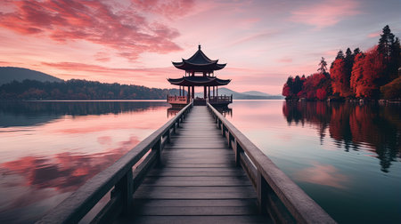 Discover peace and harmony in this captivating image of a Chinese lake pagoda. With its symmetrical arrangement and high-angle perspective, it evokes a sense of tranquility and zen. This stunning artwork, captured by Jay Ngopah, showcases the beauty of Chinese tradition and the artistry of Ray Tracing. Immerse yourself in the serene ambiance of this tranquil scene.の素材