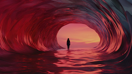 Discover the hidden world within a glacier, where whimsical wonders await behind arched doorways. Lose yourself in the richly colored skies and the eye-catching composition of this staged photography. Let your wandering eye explore the depths of this mesmerizing masterpiece.の素材