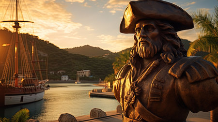 Experience the awe-inspiring presence of a majestic marble statue amidst the golden sunlight. Transport yourself to a vibrant medieval pirate bay, where adventure awaits at every turn. This captivating photograph captures the grandeur of national geographic and the timeless beauty of a bygone era.の素材