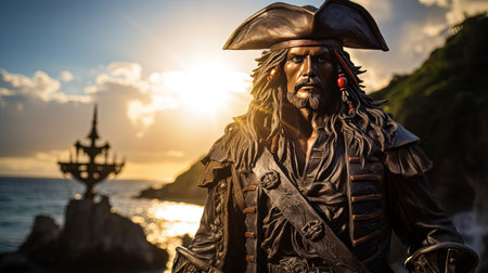 Experience the awe-inspiring presence of a majestic marble statue amidst the golden sunlight. Transport yourself to a vibrant medieval pirate bay, where adventure awaits at every turn. This captivating photograph captures the grandeur of national geographic and the timeless beauty of a bygone era.の素材