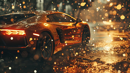 A cinematic scene depicting a Transformerlike car in midtransformation capturing a high octane action moment amidst a dynamic urban landscape Visible mechanical parts shift and move to convey a sense of power and complexityの素材