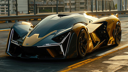 A cinematic scene depicting a Transformerlike car in midtransformation capturing a high octane action moment amidst a dynamic urban landscape Visible mechanical parts shift and move to convey a sense of power and complexityの素材