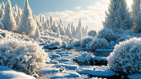 Experience the mesmerizing beauty of a winter wonderland with organic natureinspired forms in this stunning digital image Let yourself be transported into a magical world of unreal engine 5 rendered in cinema4d Immerse yourself in the Norwegian nature with this experimental video artの素材