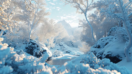 Experience the mesmerizing beauty of a winter wonderland with organic natureinspired forms in this stunning digital image Let yourself be transported into a magical world of unreal engine 5 rendered in cinema4d Immerse yourself in the Norwegian nature with this experimental video artの素材