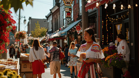 A celebration of global diversity through traditional clothing food cultural festivities and unity Join the chaos of this vibrant street festivalの素材