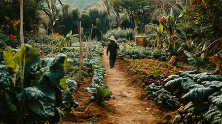 Inspiring urban farming scene with vertical gardens hydroponic systems and community garden initiatives Witness sustainable food production and local produce cultivationの素材