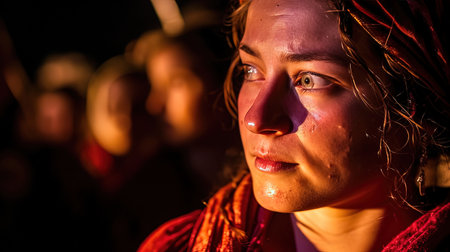 A deeply emotive scene with dramatic chiaroscuro lighting conveys a sense of depth character and introspectionの素材