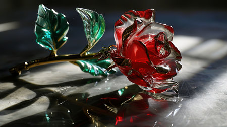 A symbol of love that transcends appearances the beauty and the beast rose captures the essence of true beauty With its vibrant hues of light red and emerald and its transparenttranslucent medium this digital image by ziraldo toyen and kimoicore evokes a sense of sleek elegance and enchantmentの素材