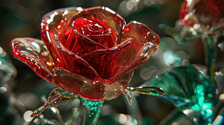 A symbol of love that transcends appearances the beauty and the beast rose captures the essence of true beauty With its vibrant hues of light red and emerald and its transparenttranslucent medium this digital image by ziraldo toyen and kimoicore evokes a sense of sleek elegance and enchantmentの素材