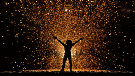 Enter the world of karaoke with this captivating image Feel the energy of the crowd and the warm stage lights as you immerse yourself in the presence of a professional singer Let the chaos of the pointillism style artwork mesmerize youの素材
