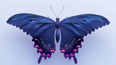 A stunning 3D animation of a blue butterfly inspired by graphic design with vibrant colors and intricate details It captures the essence of futurism and surrealismの素材