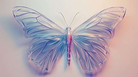 A stunning 3D animation of a blue butterfly inspired by graphic design with vibrant colors and intricate details It captures the essence of futurism and surrealismの素材