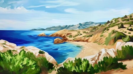 Discover the stunning beauty of Cyprus beachscape Let the tranquil vibes of the landscape transport you to a state of serenity and aweの素材