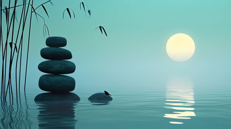 A tranquil and balanced composition inspired by Zen aesthetics Ideal for calming and focused presentations or web pagesの素材