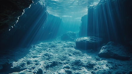 A peaceful and mysterious underwater scene with ocean life and light rays filtering through water Perfect for nature environment and exploration themesの素材