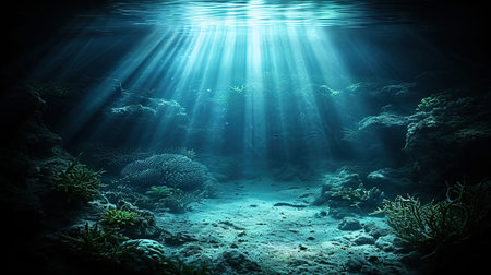 A peaceful and mysterious underwater scene with ocean life and light rays filtering through water Perfect for nature environment and exploration themesの素材