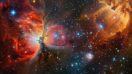 A breathtaking spacethemed background with stars galaxies and nebulae The deep space colors create an expansive and inspiring backdrop perfect for presentations or websites with a cosmic or exploratory themeの素材