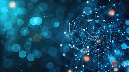 A high-tech grid background featuring digital networks and neon lines This design exudes a sense of innovation and technology making it perfect for tech and cybernetics-related presentations or websitesの素材