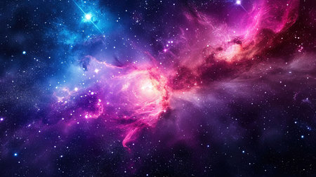 A breathtaking spacethemed background with stars galaxies and nebulae The deep space colors create an expansive and inspiring backdrop perfect for presentations or websites with a cosmic or exploratory themeの素材