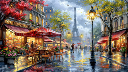 A charming scene from a historic European city capturing the essence of cobblestone streets classic architecture and vibrant street life The lighting should be warm and inviting ideally set during the golden hour to enhance the romantic and timeless feel of the cityscapeの素材
