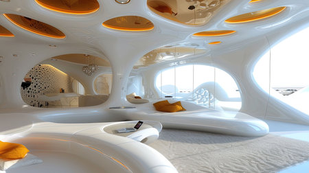 Experience the cutting edge of interior design with this ultramodern and futuristic living space Featuring innovative furniture designs smart home technology and a sleek minimalist aesthetic this space exudes advanced comfort and styleの素材