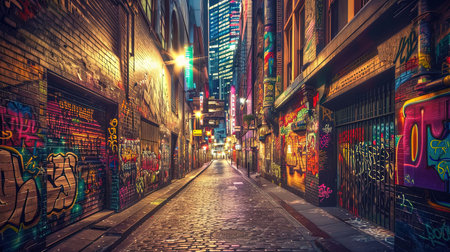 A vibrant and creative urban landscape featuring colorful and expressive graffiti art Capturing the energy and diversity of street culture Inspiring and captivatingの素材