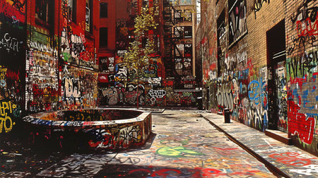 A vibrant and creative urban landscape featuring colorful and expressive graffiti art Capturing the energy and diversity of street culture Inspiring and captivatingの素材