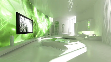 Experience the cutting edge of interior design with this ultramodern and futuristic living space Featuring innovative furniture designs smart home technology and a sleek minimalist aesthetic this space exudes advanced comfort and styleの素材
