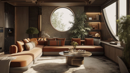 Experience the cutting edge of interior design with this ultramodern and futuristic living space Featuring innovative furniture designs smart home technology and a sleek minimalist aesthetic this space exudes advanced comfort and styleの素材
