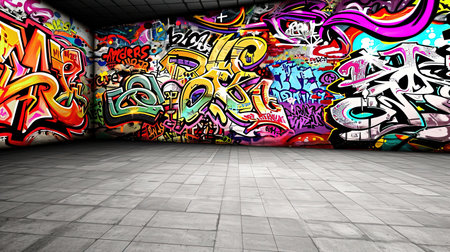 A vibrant and creative urban landscape featuring colorful and expressive graffiti art Capturing the energy and diversity of street culture Inspiring and captivatingの素材