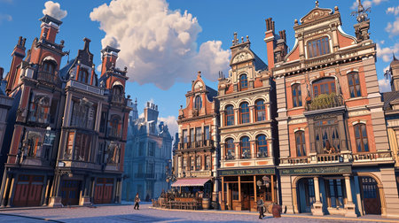A charming scene from a historic European city capturing the essence of cobblestone streets classic architecture and vibrant street life The lighting should be warm and inviting ideally set during the golden hour to enhance the romantic and timeless feel of the cityscapeの素材