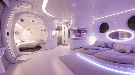 Experience the cutting edge of interior design with this ultramodern and futuristic living space Featuring innovative furniture designs smart home technology and a sleek minimalist aesthetic this space exudes advanced comfort and styleの素材