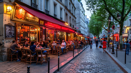 A charming scene from a historic European city capturing the essence of cobblestone streets classic architecture and vibrant street life The lighting should be warm and inviting ideally set during the golden hour to enhance the romantic and timeless feel of the cityscapeの素材