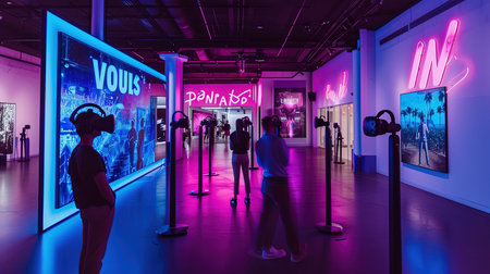 Step into the future of entertainment with a stateoftheart VR room Immerse yourself in a world of virtual reality interactive screens and cuttingedge gaming Neon accents add a playful touch to this modern setupの素材