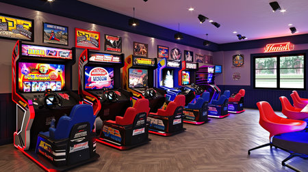 Step into the future of entertainment with a stateoftheart VR room Immerse yourself in a world of virtual reality interactive screens and cuttingedge gaming Neon accents add a playful touch to this modern setupの素材