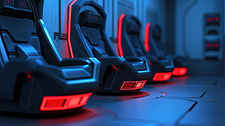 Step into the future of entertainment with a stateoftheart VR room Immerse yourself in a world of virtual reality interactive screens and cuttingedge gaming Neon accents add a playful touch to this modern setupの素材