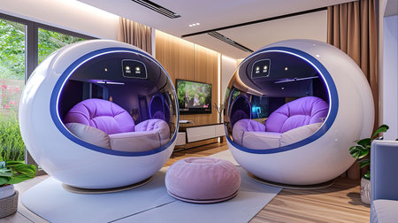 Step into the future of entertainment with a stateoftheart VR room Immerse yourself in a world of virtual reality interactive screens and cuttingedge gaming Neon accents add a playful touch to this modern setupの素材