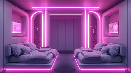 Step into the future of entertainment with a stateoftheart VR room Immerse yourself in a world of virtual reality interactive screens and cuttingedge gaming Neon accents add a playful touch to this modern setupの素材