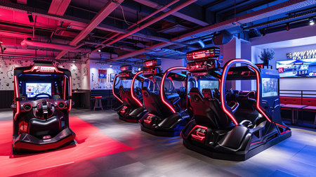 Step into the future of entertainment with a stateoftheart VR room Immerse yourself in a world of virtual reality interactive screens and cuttingedge gaming Neon accents add a playful touch to this modern setupの素材