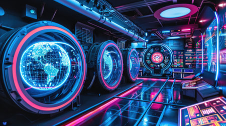 Step into the future of entertainment with a stateoftheart VR room Immerse yourself in a world of virtual reality interactive screens and cuttingedge gaming Neon accents add a playful touch to this modern setupの素材