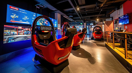 Step into the future of entertainment with a stateoftheart VR room Immerse yourself in a world of virtual reality interactive screens and cuttingedge gaming Neon accents add a playful touch to this modern setupの素材