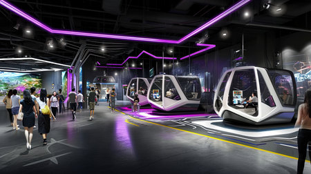 Step into the future of entertainment with a stateoftheart VR room Immerse yourself in a world of virtual reality interactive screens and cuttingedge gaming Neon accents add a playful touch to this modern setupの素材