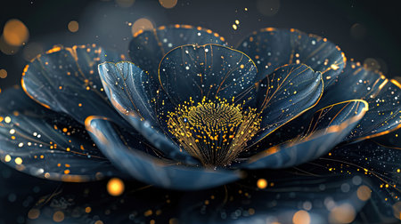An exquisite digital image of an elegant blue flower surrounded by gold The intricate details and vibrant colors make this piece captivating Perfect for adding a touch of beauty to any spaceの素材
