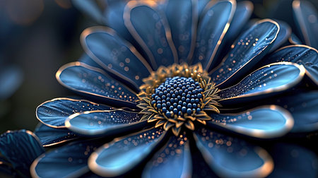 An exquisite digital image of an elegant blue flower surrounded by gold The intricate details and vibrant colors make this piece captivating Perfect for adding a touch of beauty to any spaceの素材