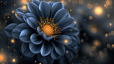 An exquisite digital image of an elegant blue flower surrounded by gold The intricate details and vibrant colors make this piece captivating Perfect for adding a touch of beauty to any spaceの素材