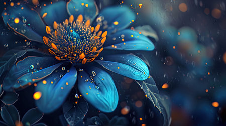 An exquisite digital image of an elegant blue flower surrounded by gold The intricate details and vibrant colors make this piece captivating Perfect for adding a touch of beauty to any spaceの素材